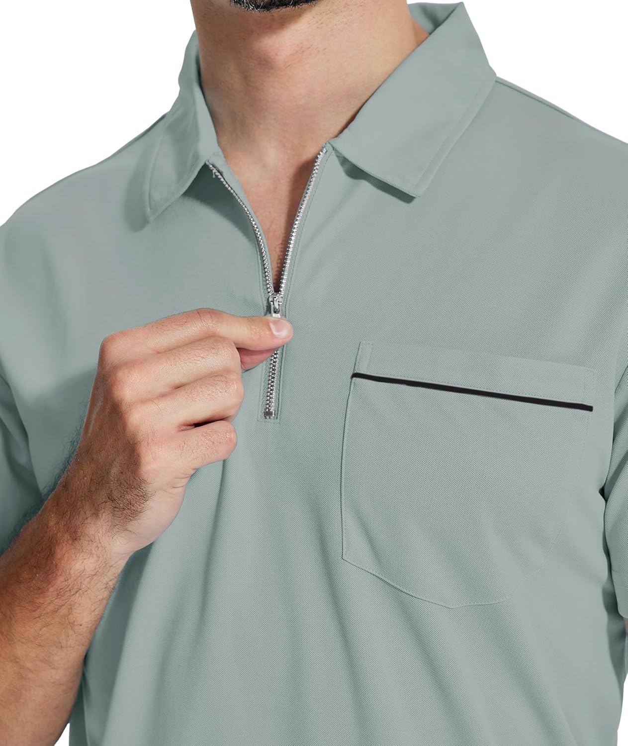 ZITY Men's Polo Shirt - Lightweight Casual Quarter Zip Golf Shirt with Pocket | Classic Short Sleeve