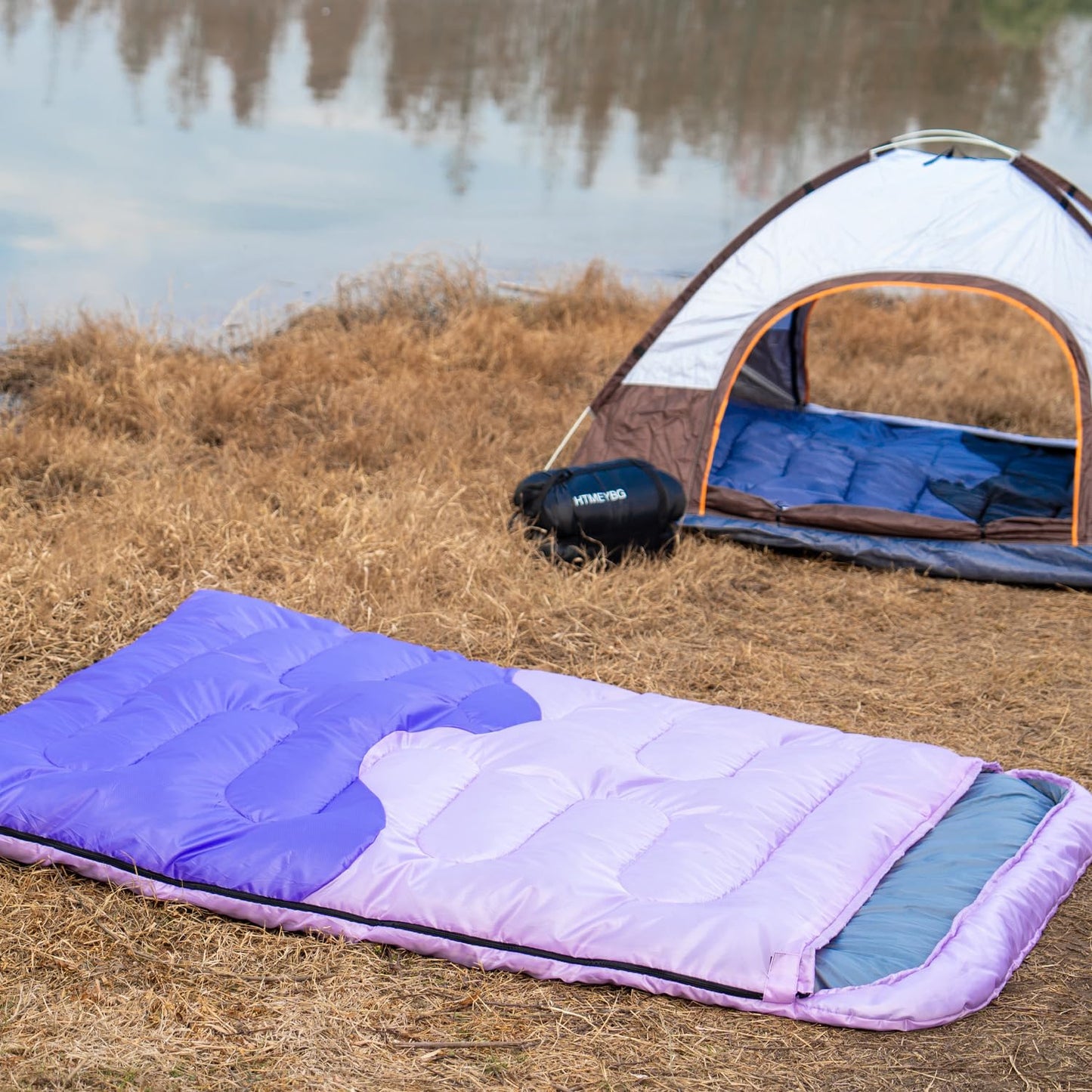 Sleeping Bag - Double Camping Sleeping Bags 2 Person for Adults Kids Boys Girls for Hiking Backpacking - Warm Cold Weather Lightweight Portable with Compression Bag for Indoors Outdoors Activities