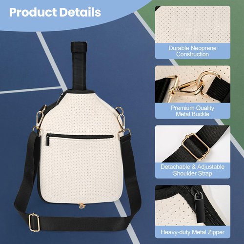 Pickleball Paddle Bag for Women – Lightweight Pickleball Sling Bag with Zipper Pocket & Hanging Hook – Stylish Quilted Crossbody Tote – Fits All Paddles – Ideal Pickleball Gifts for Women
