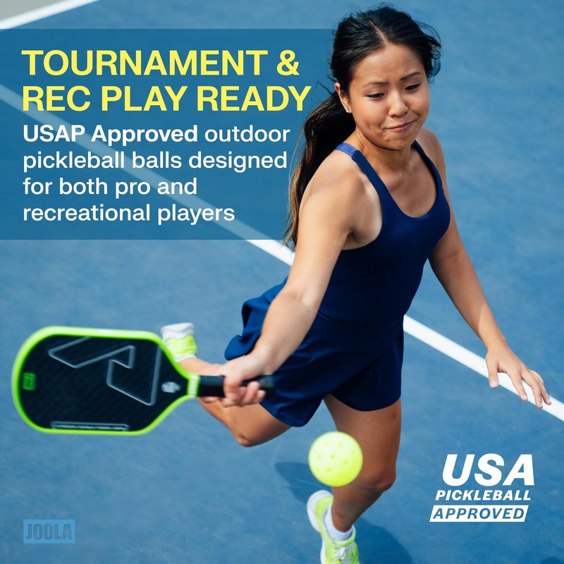JOOLA HC-40 Hardcourt Pickleball Balls with Storage Tube - USAP Approved Balls for Tournament Play - 3 Pack or 12 Pack Option - Durable Pickleballs for Indoor Play & Outdoor Courts