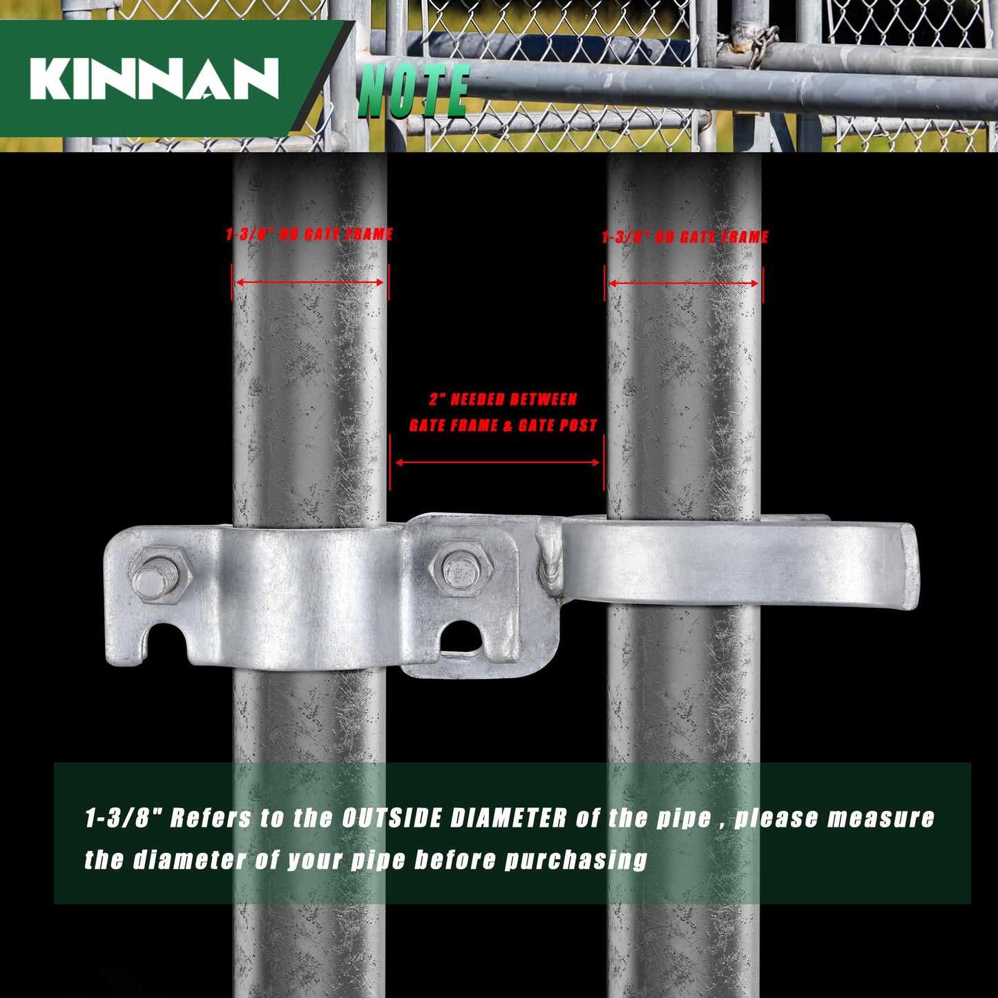 KINNAN 1-3/8" x 1-3/8" Chain Link Fence Gate Latch, Chain Link Parts with Padlock Hole, Galvanized Fence Latch Lock for Fence Gate Frames,Mount to Gate Post