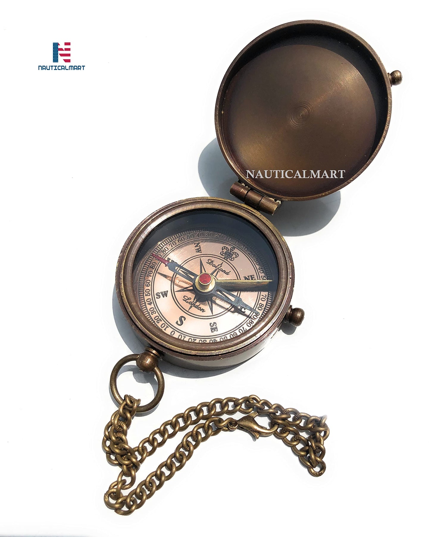 NauticalMart Brass Compass with Engraving - Not All Who Wander are Lost - Personalized Gift for Adventurers - Includes Leather Case - Ideal for Camping and Nautical Enthusiasts