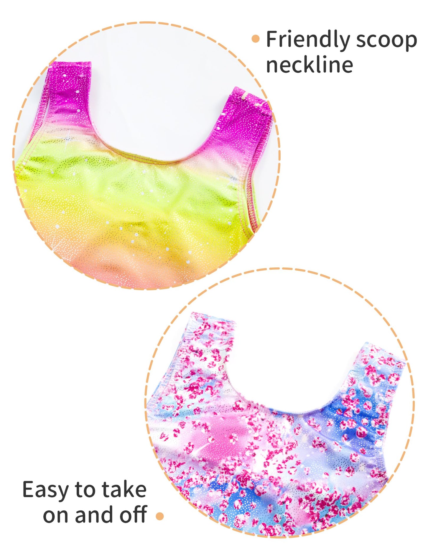 Nokecina Girls Leotards for Gymnastics Size 6-7 Years Old Rainbow Stripes Diamond Unitards 2 Pack Sparkly Tumbling Bodusuits