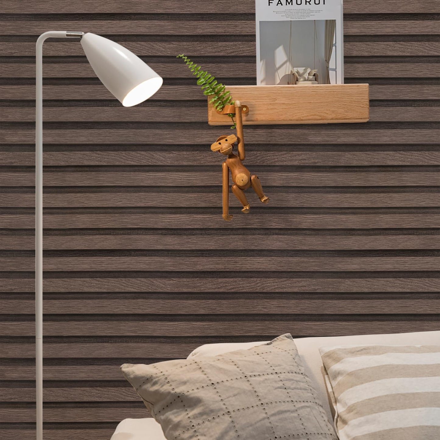 Yun-aeon Natural Wood Peel and Stick Wallpaper Wood Slats - 17.3"x 120" Dark Brown Self-Adhesive Waterproof Vinyl Removable Wall Paper for Wall Decor Bedroom