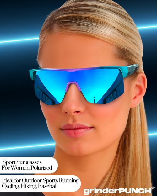 grinderPUNCH UV 400 Sports Sunglasses Cycling Glasses, Biking Goggles Running Hiking Golf Fishing Driving (Blue)