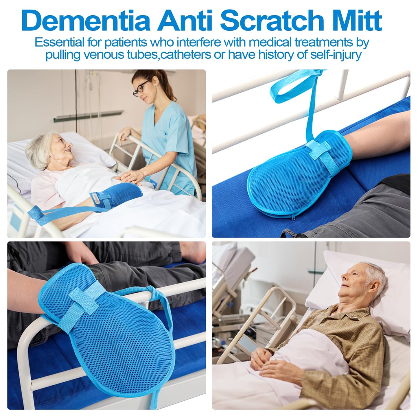 BHXANZOU Dementia Restraint Mitts - Anti-Scratch & Anti-Pull Safety Gloves for Elderly, Washable & Reusable with Finger Separation Design（1 Pair