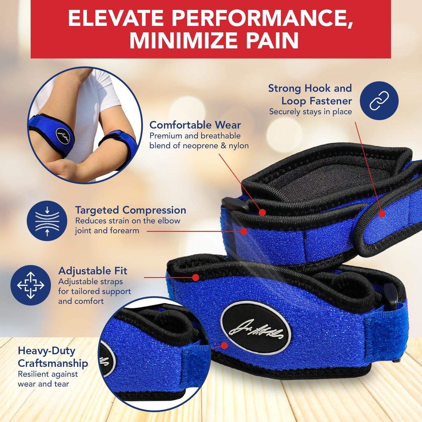 Doctor Developed Tennis Elbow Brace - Durable Tennis Elbow Brace for Tendonitis & Injuries - Comfortable Tennis Elbow Brace for Men & Women - Golfers Elbow Brace with Doctor Handbook (Single, Blue)