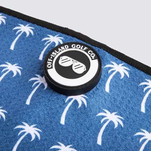 Magnetic Golf Towel with Carabiner Clip & Extra Strong Magnet - 24 x 16 in. Waffle Microfiber Golf Bag Towel - Blue Golf Towels for Golf Bags Women & Men (Blue, Palm Trees)
