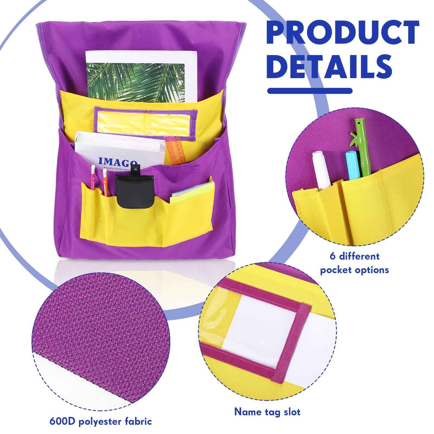 Talltalk 24 Pieces Chair Pockets for Classrooms Student Chair Pockets Chair Storage Pocket Grouping Chair Pockets Desk Chair Seat Back Organizer for Classroom Preschool Daycare