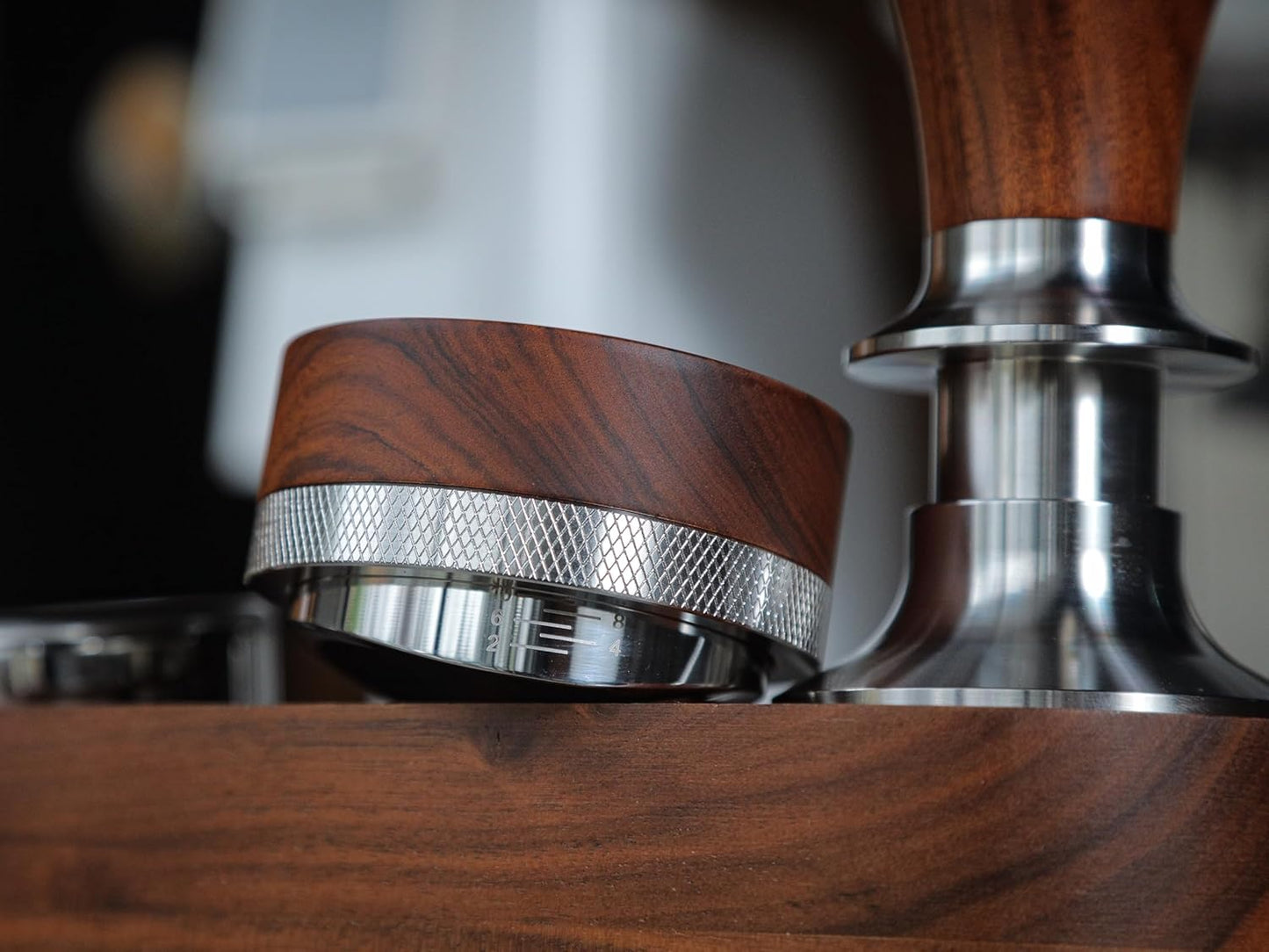 54mm Adjustable Espresso Distribution Tool - Stainless Steel & Rosewood for Breville Machines
