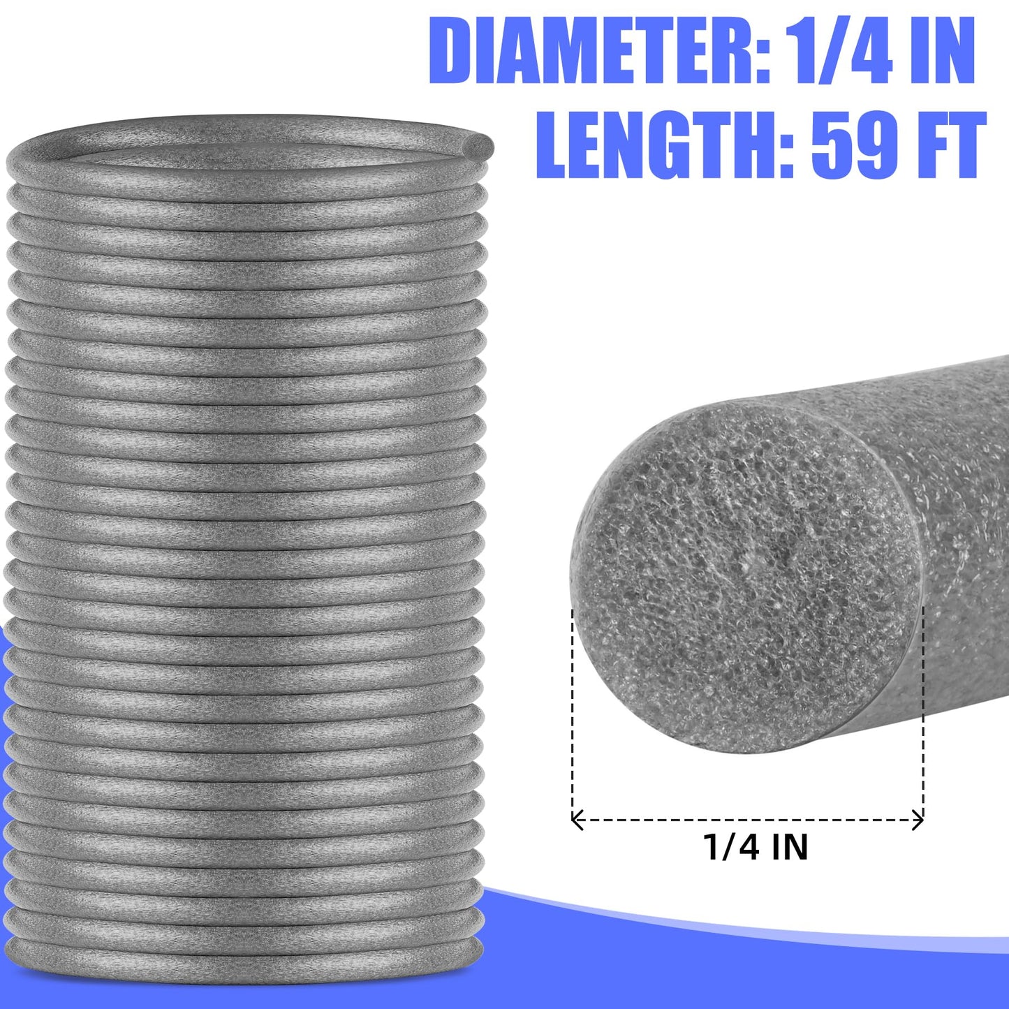 1/4" Diameter x 59' Length Backer Rod Caulk Saver Foam for Cement Caulk, Joints and Gaps and Driveway Crack (Dark Grey)