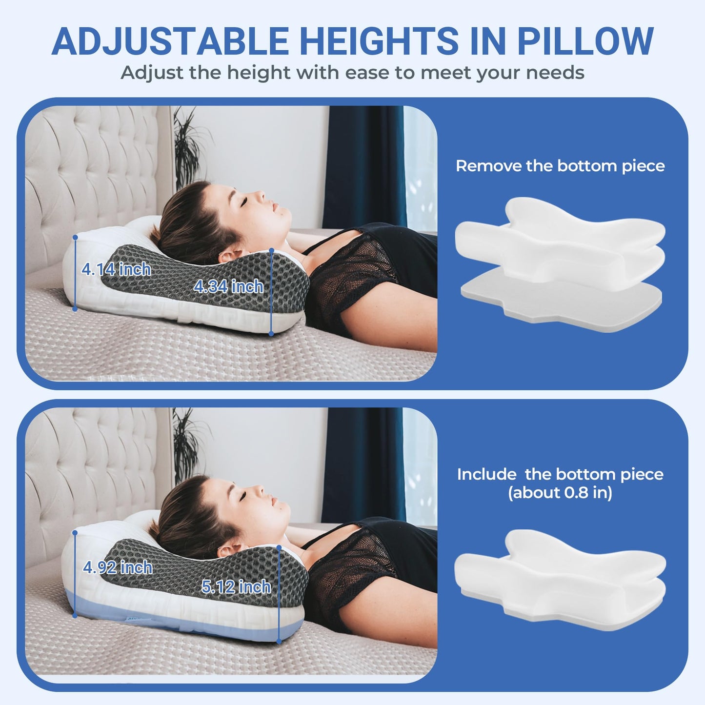 Elviros CPAP Pillow for Sleeping, HSA/FSA Ergonomic Adjustable Height Neck Support Memory Foam Bed Pillow for CPAP Users with Sleep Apnea, Suitable for Side and Back Sleepers