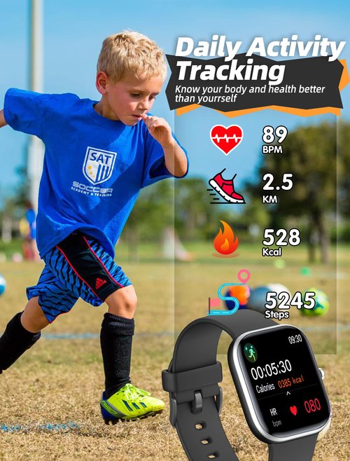 Kids Smart Watch for Girls,IP68 Waterproof Kids Fitness Tracker Watch with 1.5 Inch DIY Face,Heart Rate Sleep Monitor,19 Sport Modes,Calories Counter,Alarm Clock,Great Gifts for Children 6+ (Black)