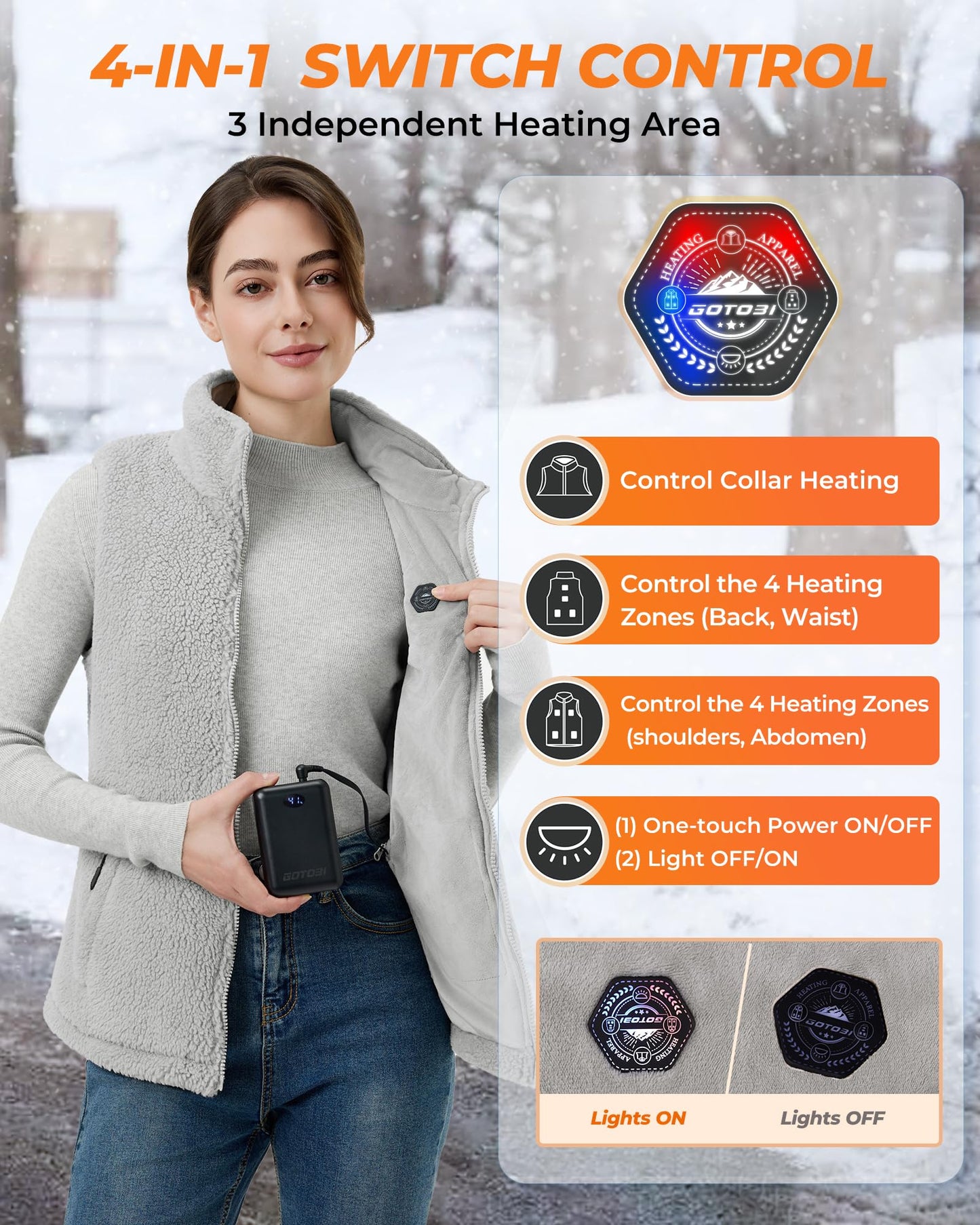 GOTOBI Fuzzy Fleece Heated Vest for Women with 7.4V 16000mAh Battery, Ergonomics Heating System, 9 Zones Women's Heated Vest
