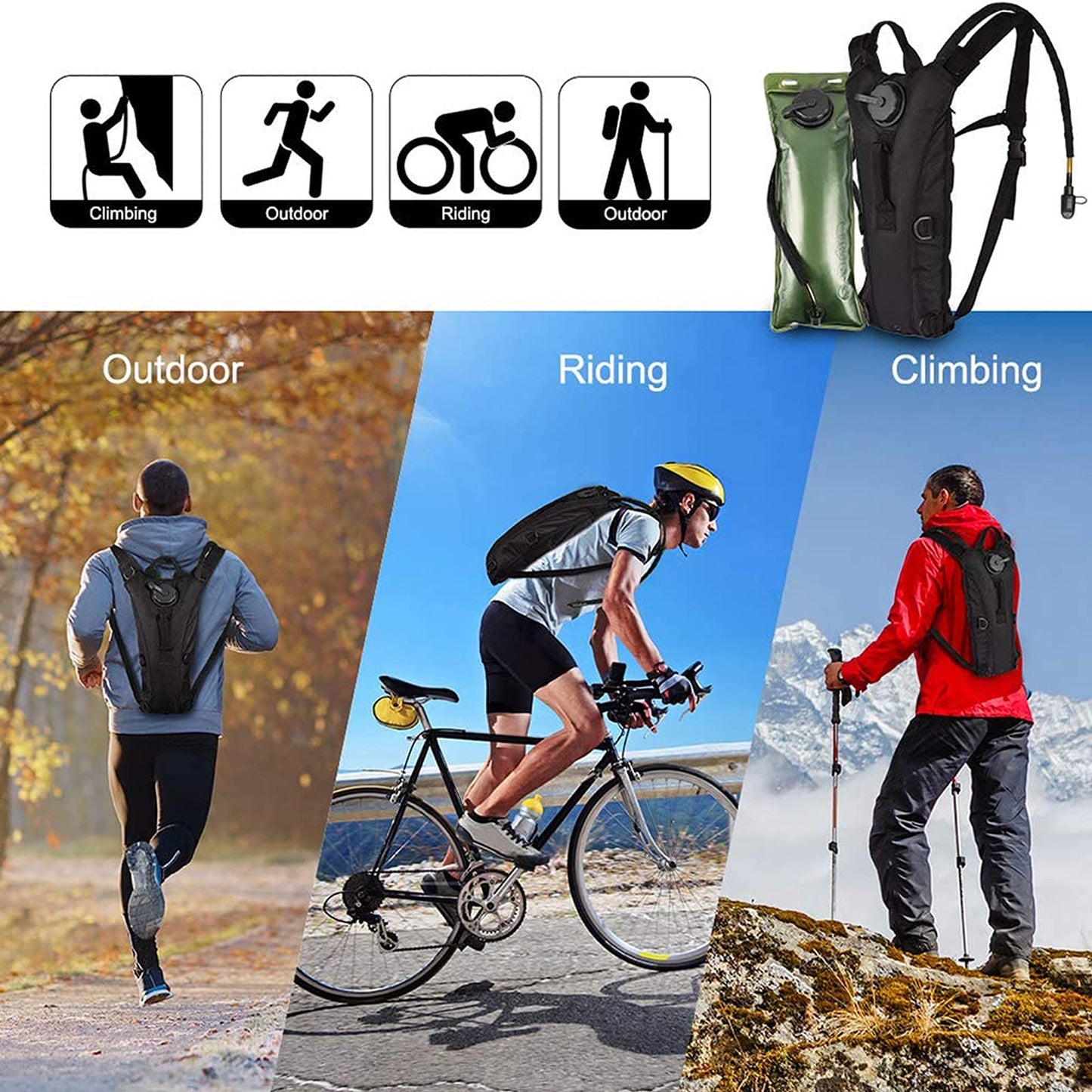 Water Backpack Black Hydration Backpack with 3 Liter Bladder Lightweight & Waterproof Hydration Pack for Hiking, Cycling, Running,Climbing Outdoorer ,Gift for dad