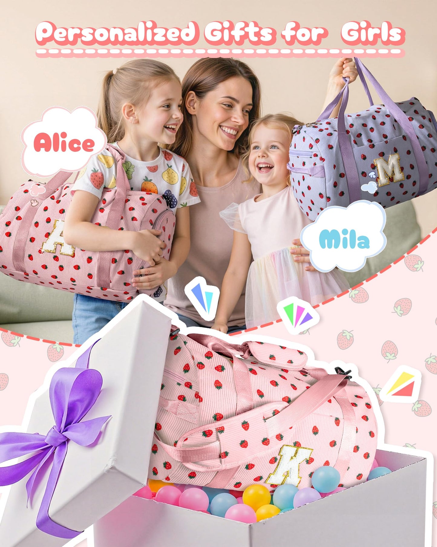 Vogewood 10 Year Old Girl Birthday Gifts, Girls Gym Bag, Kids Personalized Weekend Duffel Bags with Shoe Compartment, Initial Travel Tote with Makeup Bag, Gift for Grandkids (Letter N)