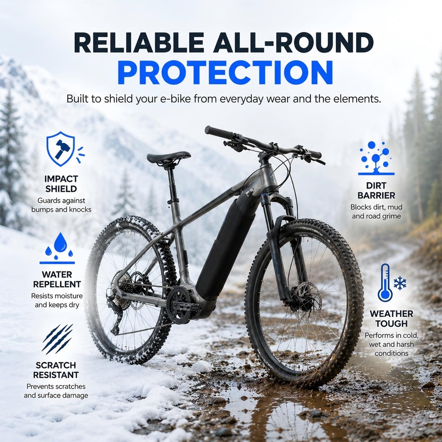 Besudo E-bike Battery Cover - Insulated Neoprene Battery Protector Protection Sleeve with Waterproof Zipper & Bottle Cage Opening, Universal Fit for Integrated E-Bike Batteries