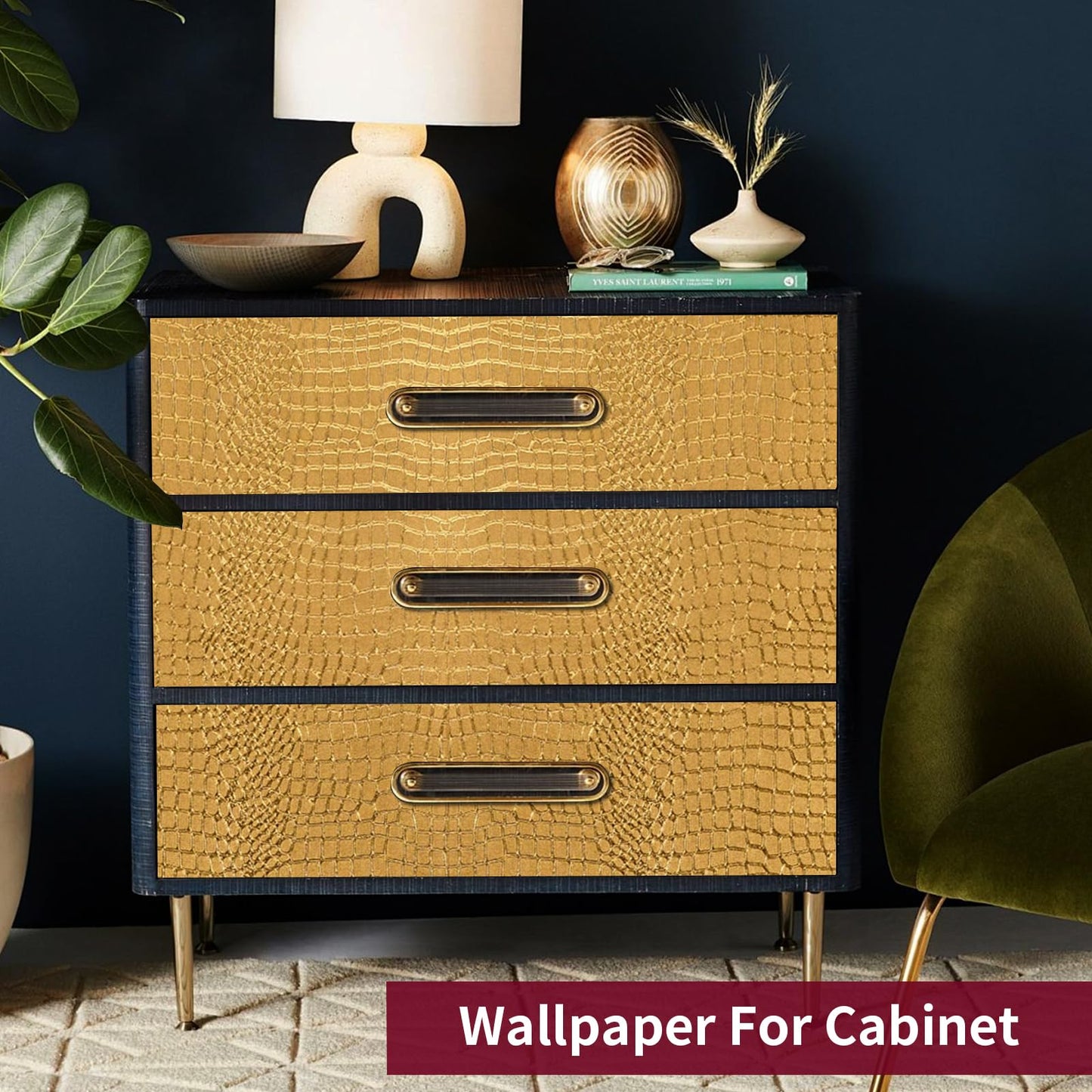 Cismmy Peel and Stick Wallpaper - Gold Crocodile, 15.7" X 118", Removable, Easy Peel Off, Renter Friendly Textured Wallpaper