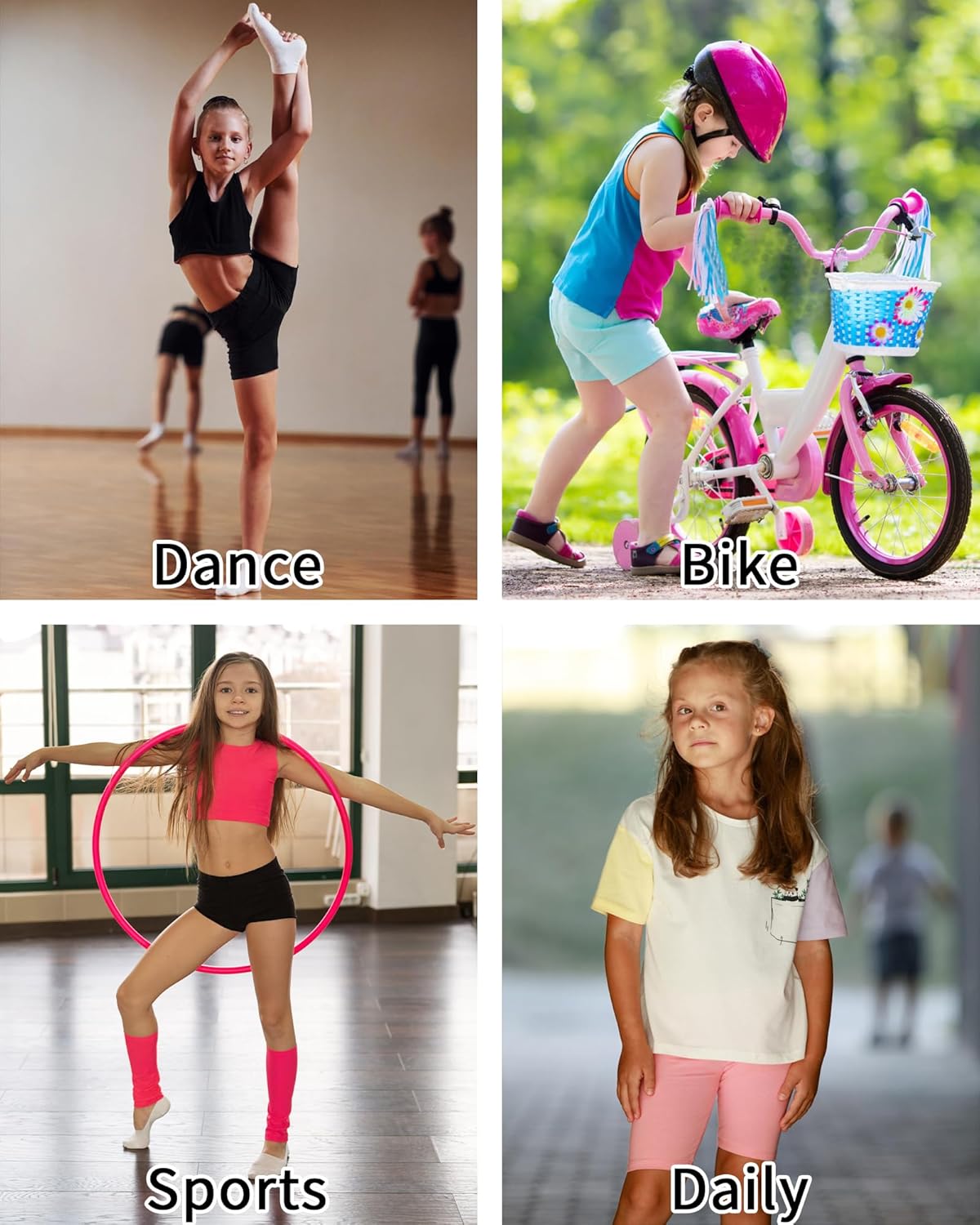 QBK Girls' Dance Shorts - Soft Solid Leggings for Gymnastics & Bike | 2T-13 Years