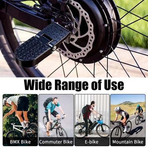 Afcabakila 2Pcs Bicycle Pegs, Aluminum Alloy Foot Pegs for E-Bike & Mountain Bike, 4.3 x 1.8 Inch Non-Slip Passenger Peg for Road Bike & BMX Accessories, Folding Rear Pedals, Durable, Space-Saving