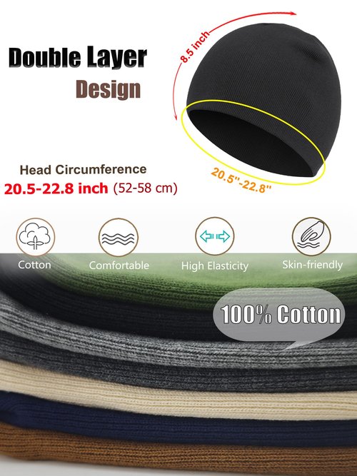 choshion 100% Cotton Beanie Hat for Men Women, Cuffless Soft Knit Warm Winter Hats Fisherman Beanies Skull Cap Unisex, Black