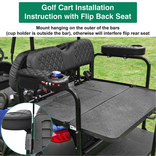 LEAPGOMAX Golf Cart Diamond Armrest with Cup Holder for Rear Seat, Upgraded Stable Triangle Support Frame No Drilling for EZGO Club Car DS Precedent Yamaha Golf Carts Arm Rest with 1" Side Square Tube