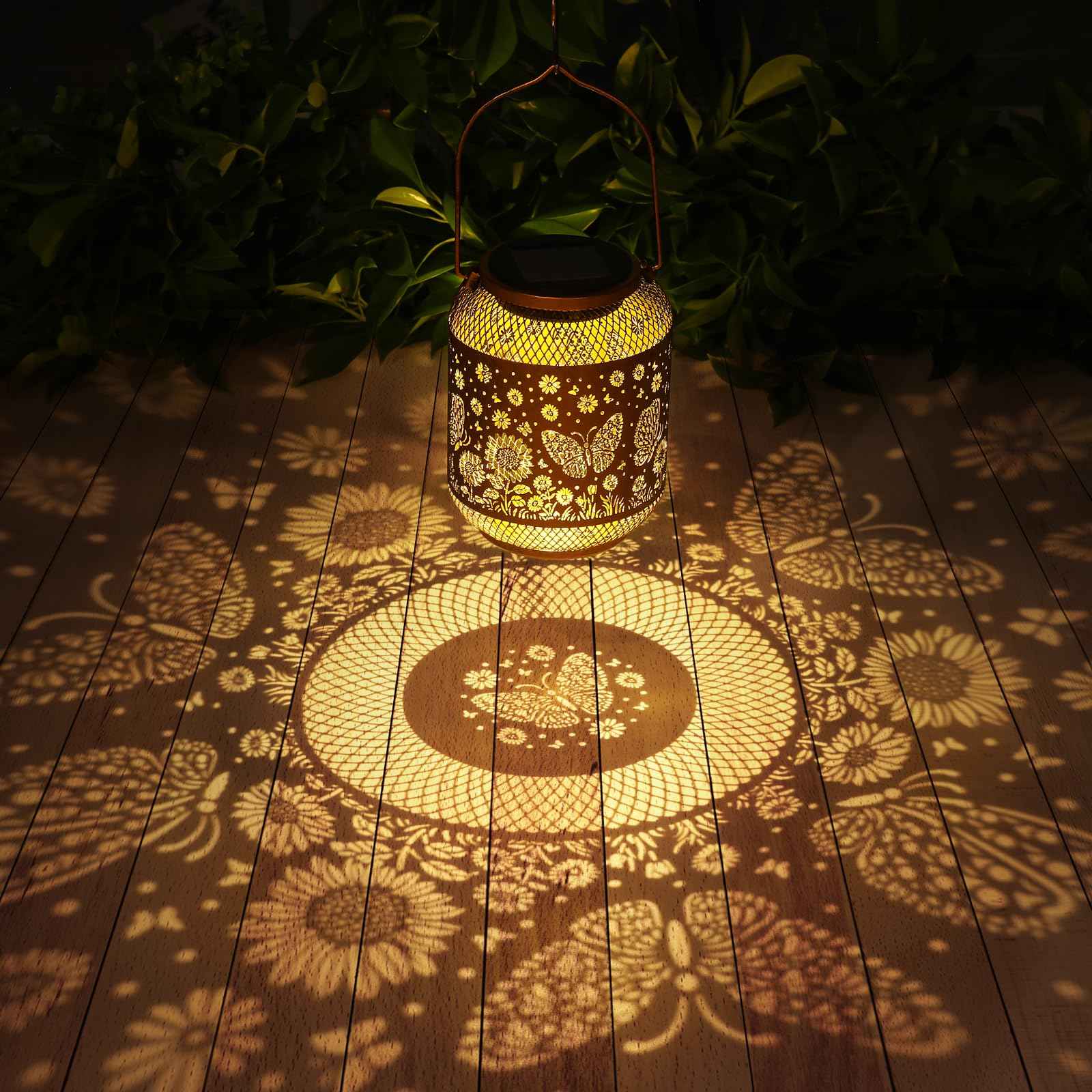 Solar Lanterns Outdoor Waterproof Butterfly Garden Decor Birthday Gifts for Women Mom Grandma Hanging Solar Lights Metal Decoration Outside for Yard, Patio, Backyard, Porch, Pathway