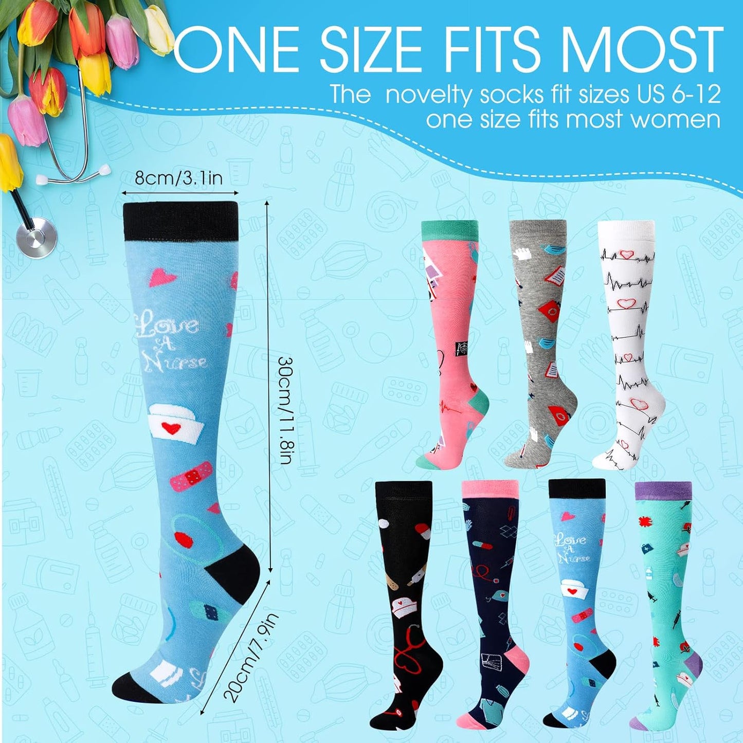 Wesiti Compression Socks for Women - 7 Pairs Knee-High Athletic Medical Socks | Perfect Nurse Gifts
