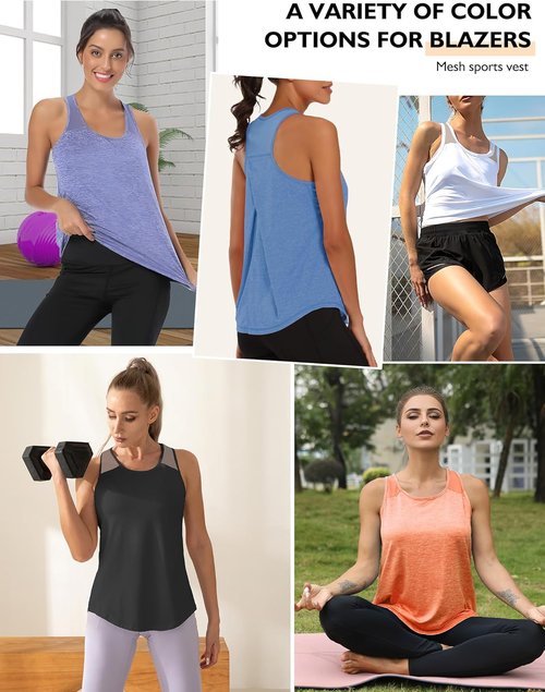 AURUZA Athletic Tank Tops for Women - Racerback Mesh Yoga Shirts | Black, Size Small