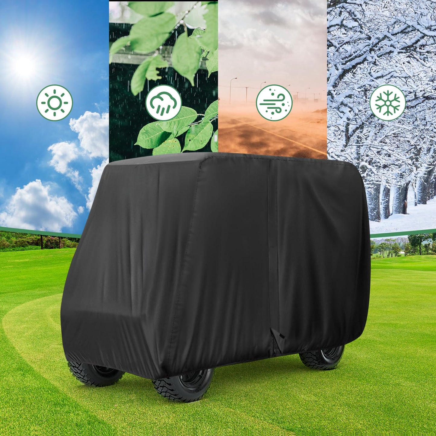 Golf Cart Cover 4 Passenger, Waterproof Golf Cart Covers for EZGO/Club Car/Yamaha Golf Carts,All Weather Protection Dustproof Universal Golf Cart Enclosure-118x 56 x 83 Inch
