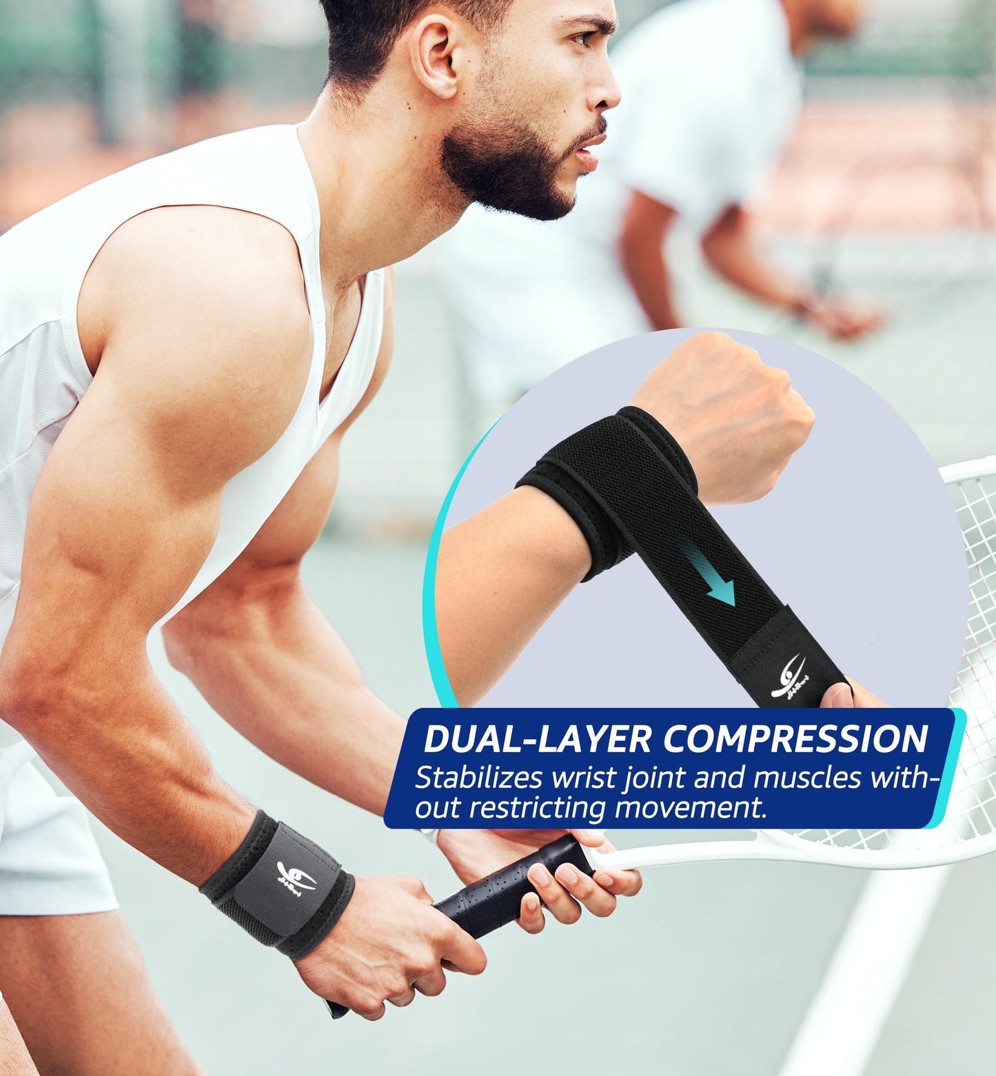 HiRui Wrist Brace (2 PCS) - Adjustable Compression for Carpal Tunnel Arthritis Tendonitis Sprain Pain Relief | Wrist Support Wrist Wraps for Both Hands, Ideal for Sports & Gym Workouts (Black)