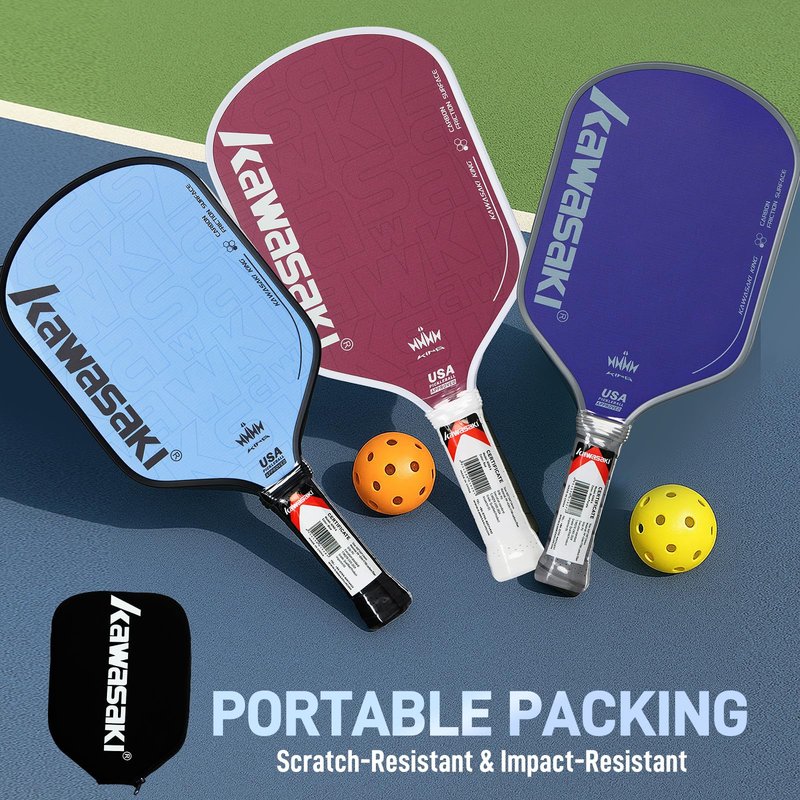 Pickleball Paddle, Kawasaki T700 Carbon Fiber Surface 14mm PP Honeycomb Core (CFS)-USAPA Approved Pickleball Paddle for Tournament Level with Cover Case/Grips (King 6 Series Brown)