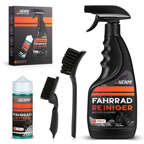 HENMI Bike Cleaning Kit and Chain Oil Lubricant with Bicycle Degreaser 500ML,Bike Chain Lube 100ML,Cleaner Brush Tool,Rear Cogs,Chainrings,Suitable for All Types