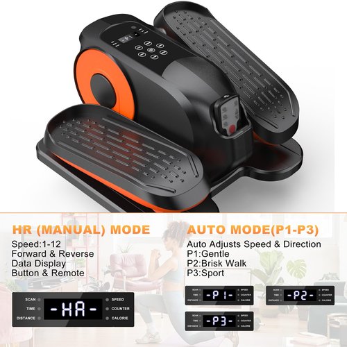 Mini Under Desk Elliptical Low Impact Electric Leg Exerciser As Seen on TV While Sitting for Seniors with Non-Slip Mat Quiet & Portable for Home and Office Black