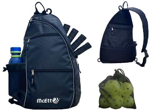 McEtt Pickleball Sling Bag & Mesh Ball Bag – Adjustable Crossbody Backpack for Women Men – Holds Pickleballs, Paddles, Water Bottle, Gear