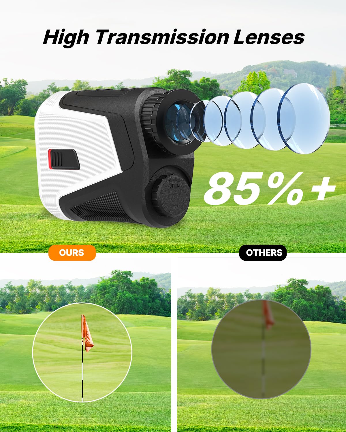 WOSPORTS Red OLED Display Golf Rangefinder with Slope, Ultra-Clear 1200 Yards 7X Magnification Laser Range Finder, Magnetic/Flag Pole Locking Vibration