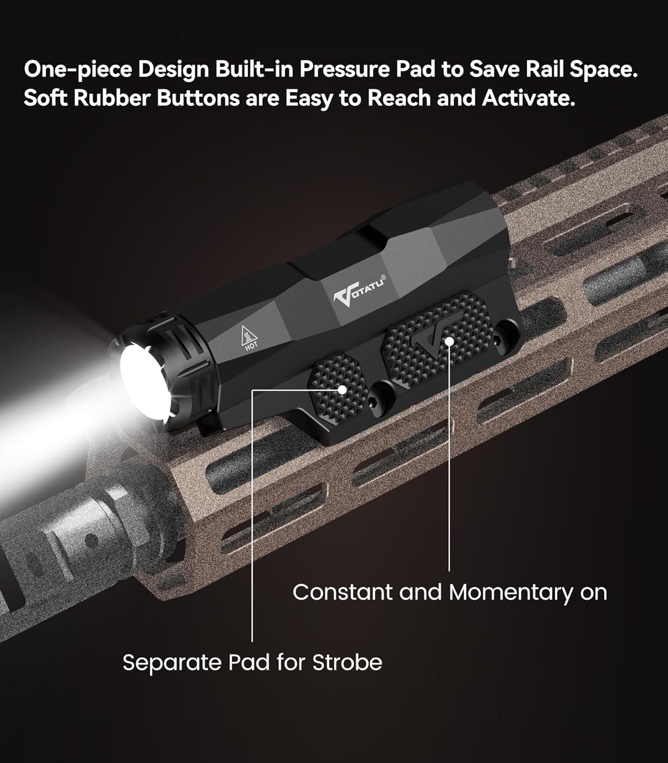 VOTATU ML50 Tactical Flashlight - 2400 Lumens Picatinny/Mlok Rifle Light with Rechargeable Battery & Pressure Pad Switch