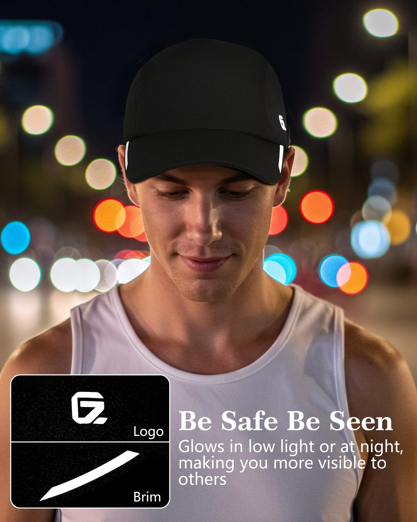 GADIEMKENSD Cooling Men’s Running Hat Performance Mesh Hat with Reflective, Ventilation, Lightweight, Cools Up to 2 Hours, Mens Breathable Quick Dry Ball Cap for Workout Gym Golf Sports Light Grey