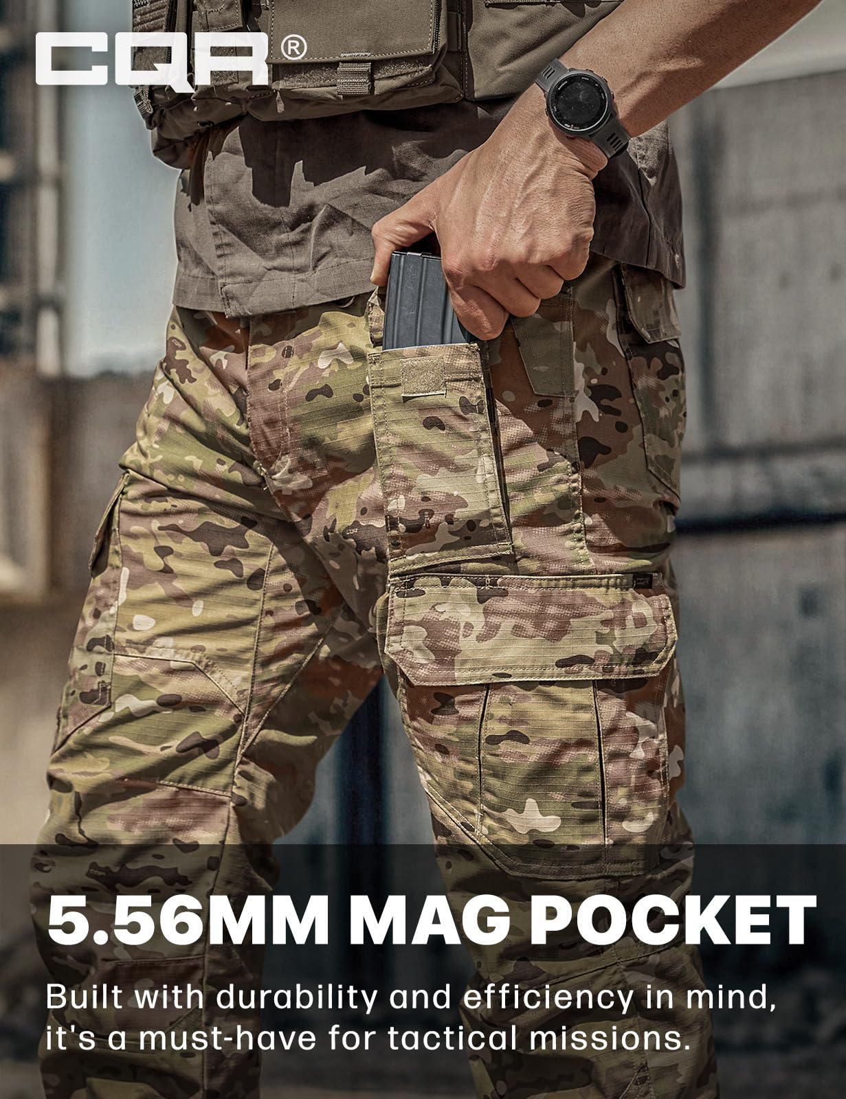 CQR Men's Tactical Pants, Water Resistant Ripstop Cargo Pants, Lightweight EDC Work Hiking Pants, Outdoor Apparel, Duratex Mag Pocket Utility Camo, 36W x 32L