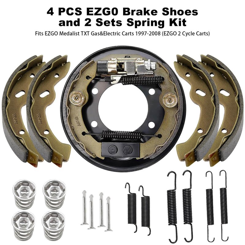 EZGO TXT Brake Shoes Rear Kit Assembly Fit for 2-Cycle EZGO TXT/Medalist 1997-2008 and Workhorse 97+, Golf Cart Brake Pads OEM 27943G01 27945G01 70794G01 70795G01, Only for 2-Cycle EZGO Carts