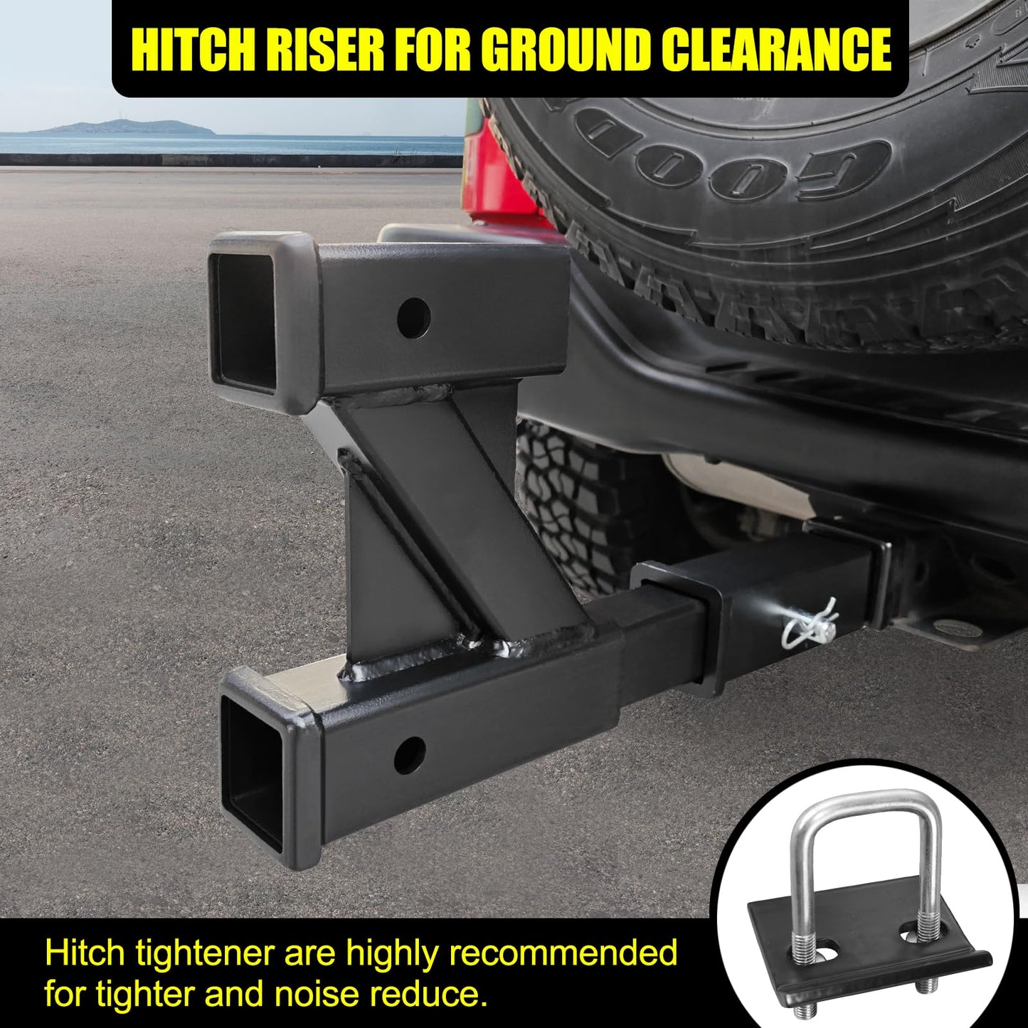 KAIRAY Double Hitch Receiver, 2 inch Trailer Dual Hitch Extension Riser, Hitch Adapter Fits for 2 inch Receiver Extender to 10 inch Max Length, 8 Inch Riser/Drop
