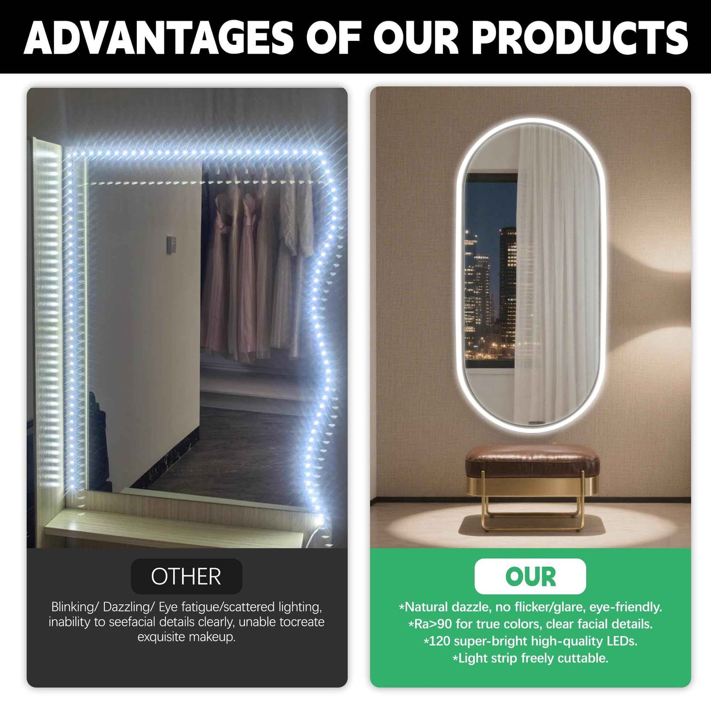 XINGZHI Vanity Mirror Lights, 9.8FT White LED Light Strip with Button Control & Dimming, USB Powered Makeup Lighting for Vanity Table, Bathroom & Bedroom Mirror Lights Stick on(Mirror Not Included)