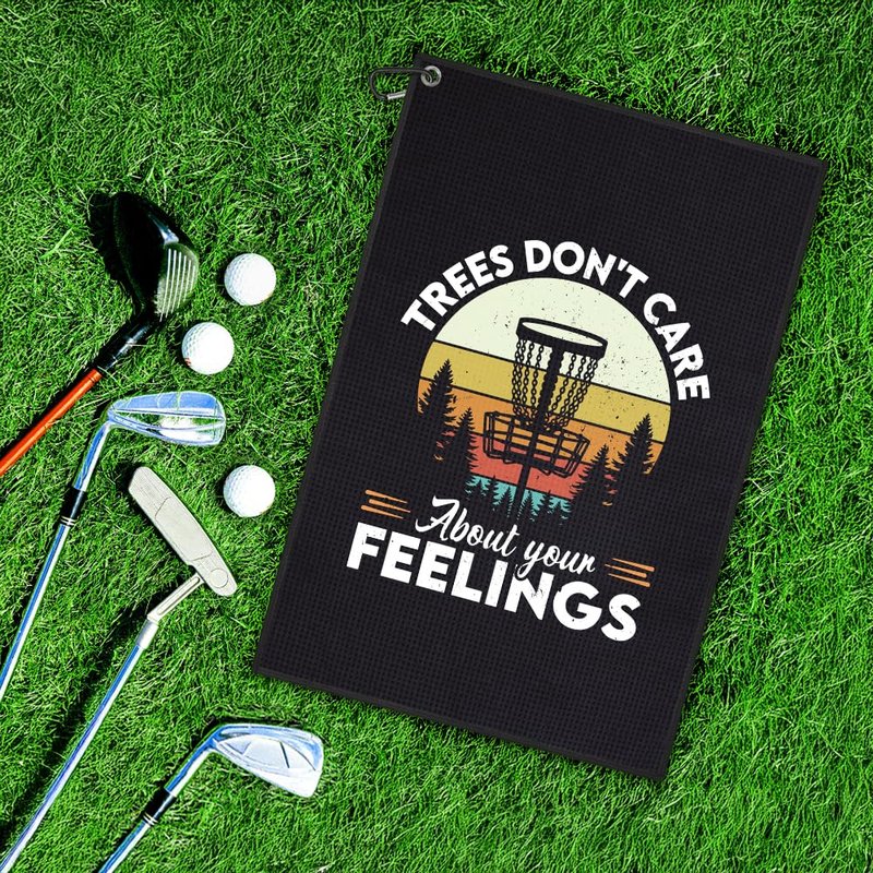 DYJYBMY Trees Don’t Care About Your Feelings Funny Printed Disc Golf Towel for Golf Bags with Clip, Flying Funny Disc Sport Towel for Disc Golfer Men Women, Towel Gifts for Dad Mom Disc Golf Lover