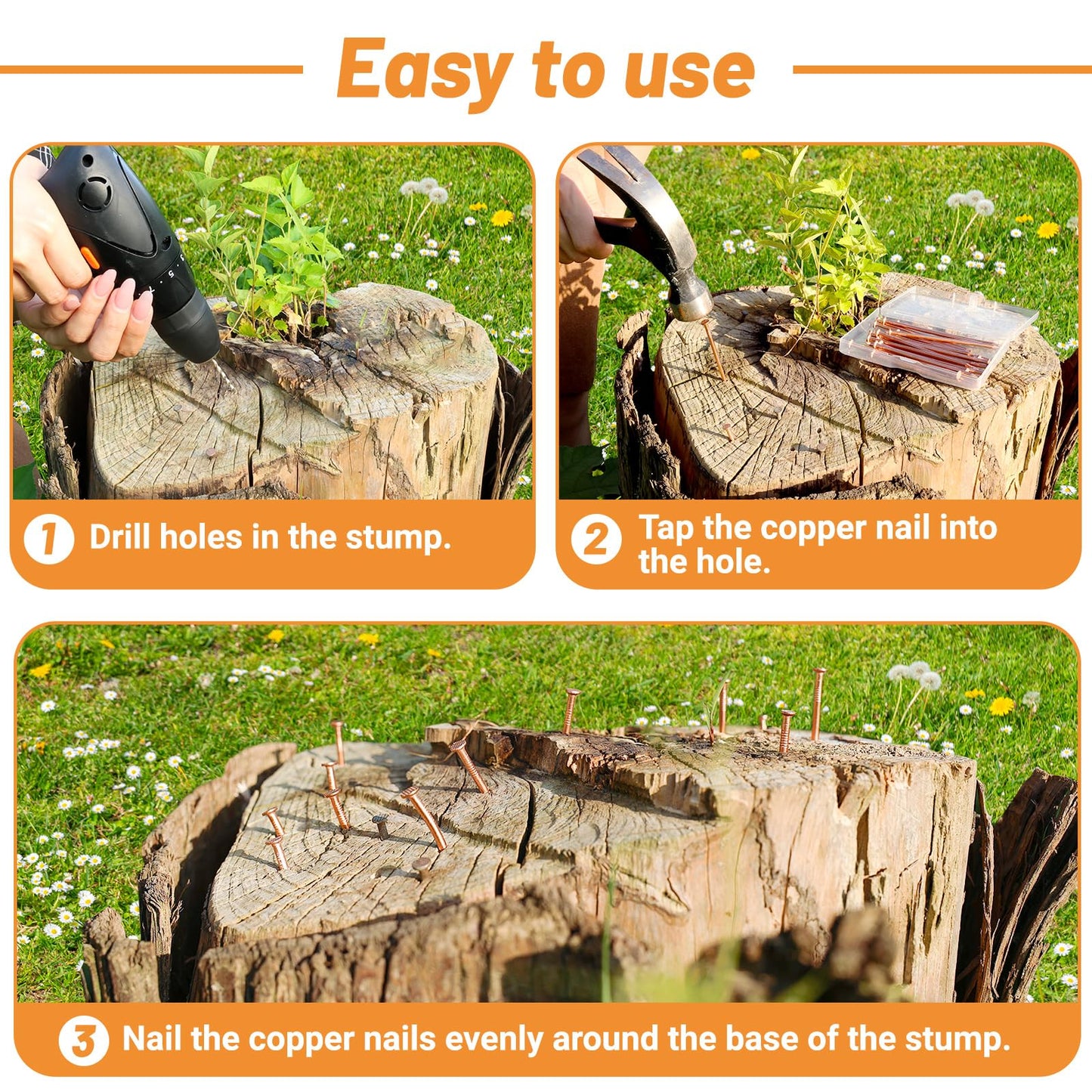 UCandy Pack 10 Copper Nails for Killing Trees Stump Root, 3.14" Copper Nails with Drill, Stump Removal Spikes Hardware Nails for Trees