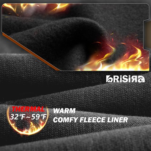 BRISIRA Mens Baggy Sweatpants (L-2XL) Fleece Lined Wide Leg Warm Sweat Pants Open Bottom with Deep Pocket & Elastic Waist Black