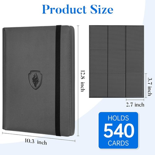 Fabmaker Premium 9 Pocket Card Binder - Sturdy PU Cover for 540 Cards | Sleek Grey Trading Card Album