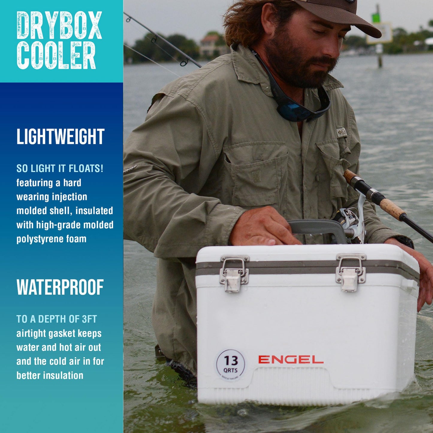 Engel UC7 7.5qt Leak-Proof, Air Tight, Drybox Cooler and Small Hard Shell Lunchbox for Men and Women in Black with Blue Interior