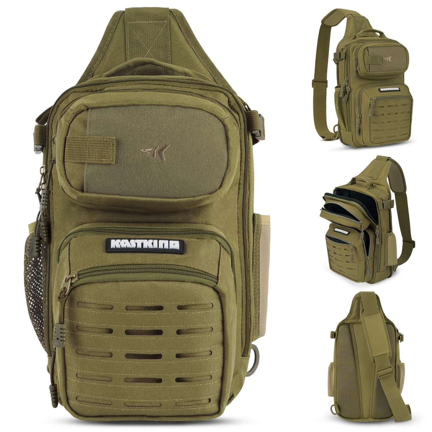 KastKing BlowBak Fishing Sling Bag With Rod Holder,Gear Storage,Khaki