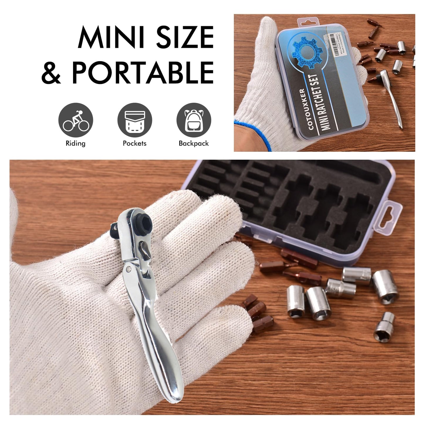 COTOUXKER Mini ratchet screwdriver Set, Right Angle Screwdriver set with 1/4 Mini Flex Ratchet Wrench and Bits Sockets for Tight Spaces(Ratchet wrench with bits and socket)