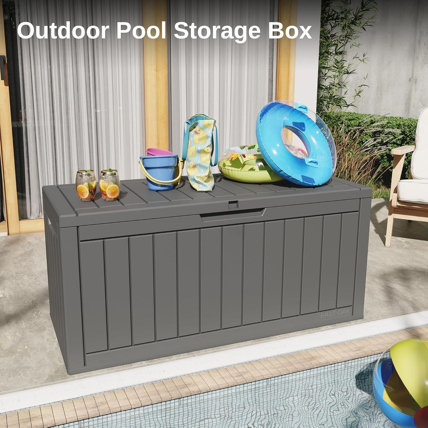 31 Gallon Waterproof Outdoor Storage Box - Lockable Resin Deck Bin for Patio Cushions & Tools - UV Resistant, Black